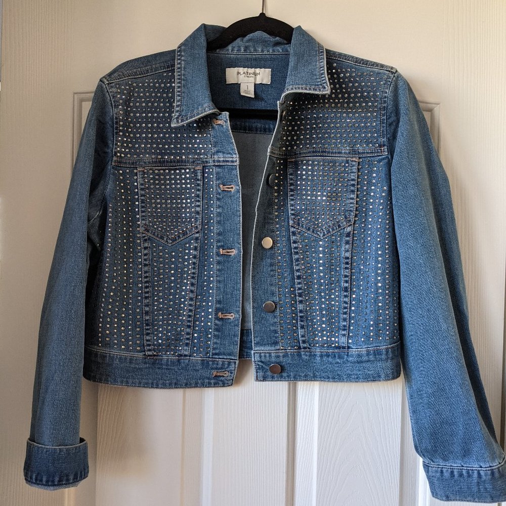 Chico's Cropped Denim Jacket with Studs